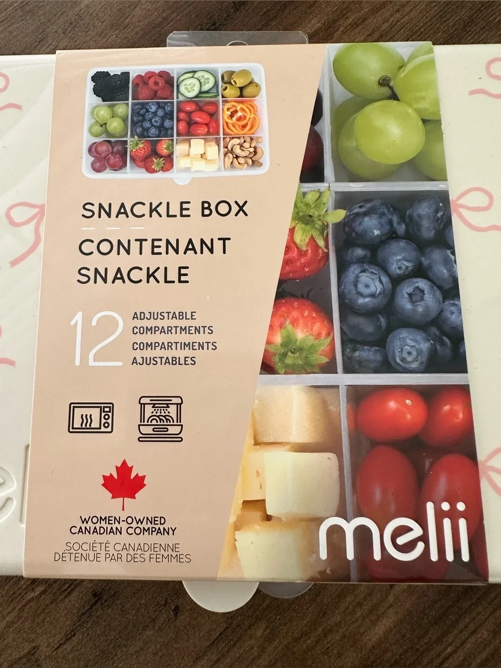 Melii Snackle Box 12 Adjustable Compartments – Pink Bow Print – New 🎀